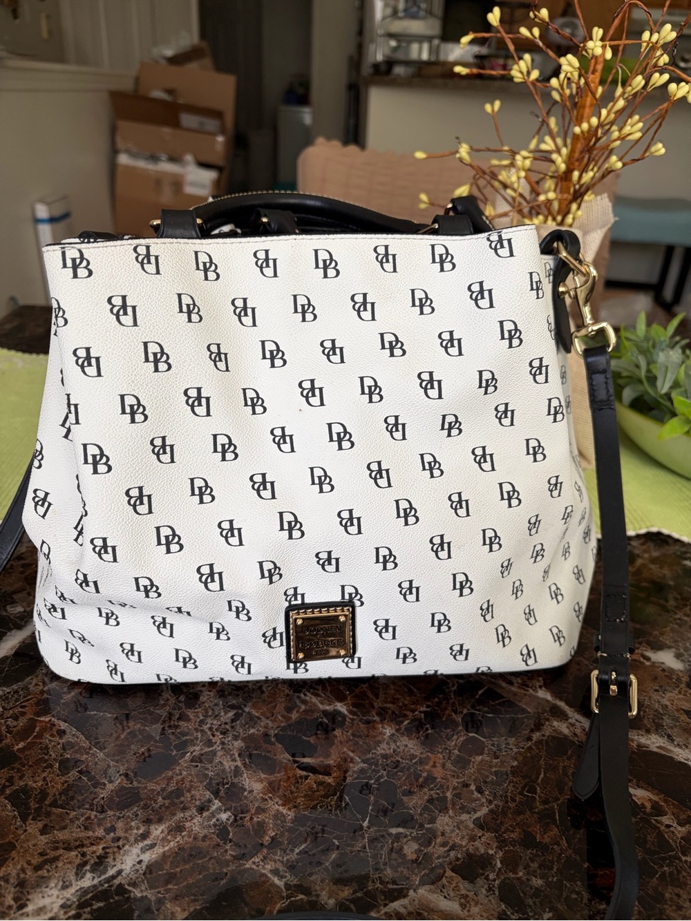 Dooney & Bourke Gretta Brenna Satchel White Black Monogram